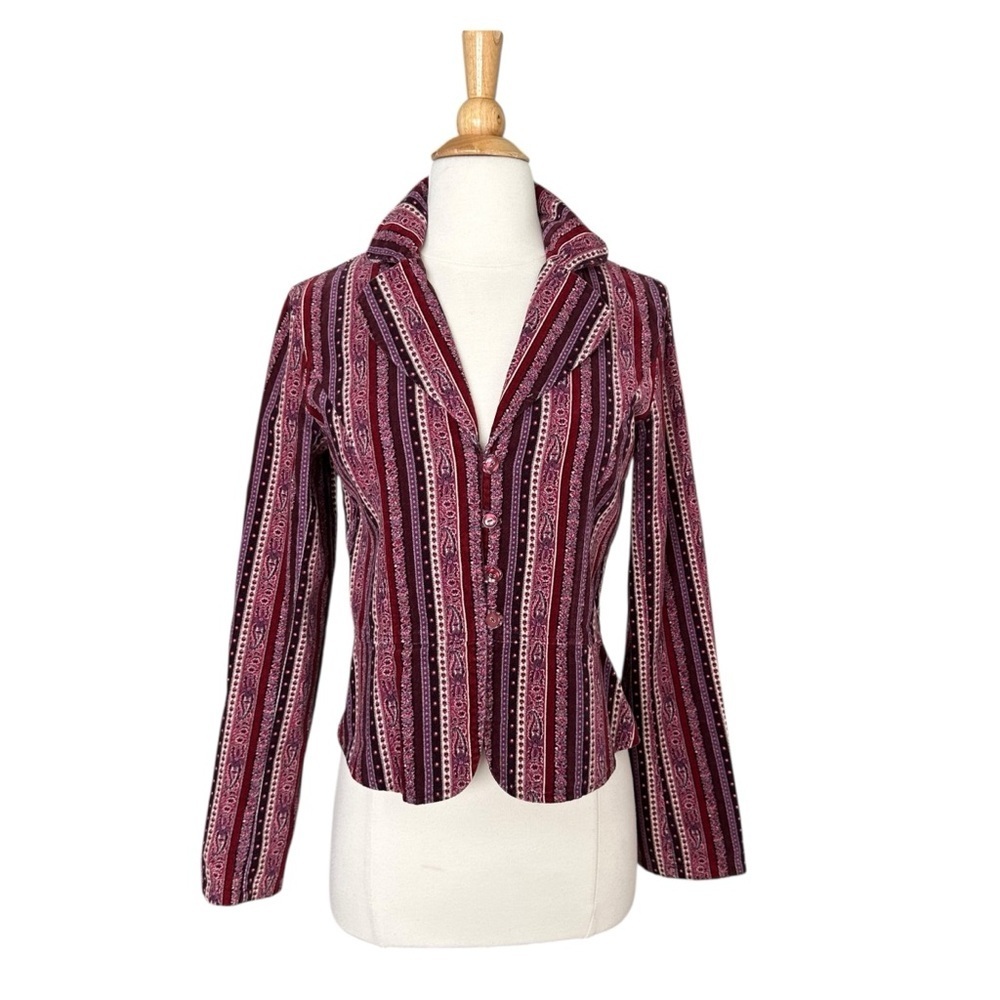 Vintage Inspired Boho Purple Velvet Stripe Blazer‎ Jacket Hippie Retro 70s Small